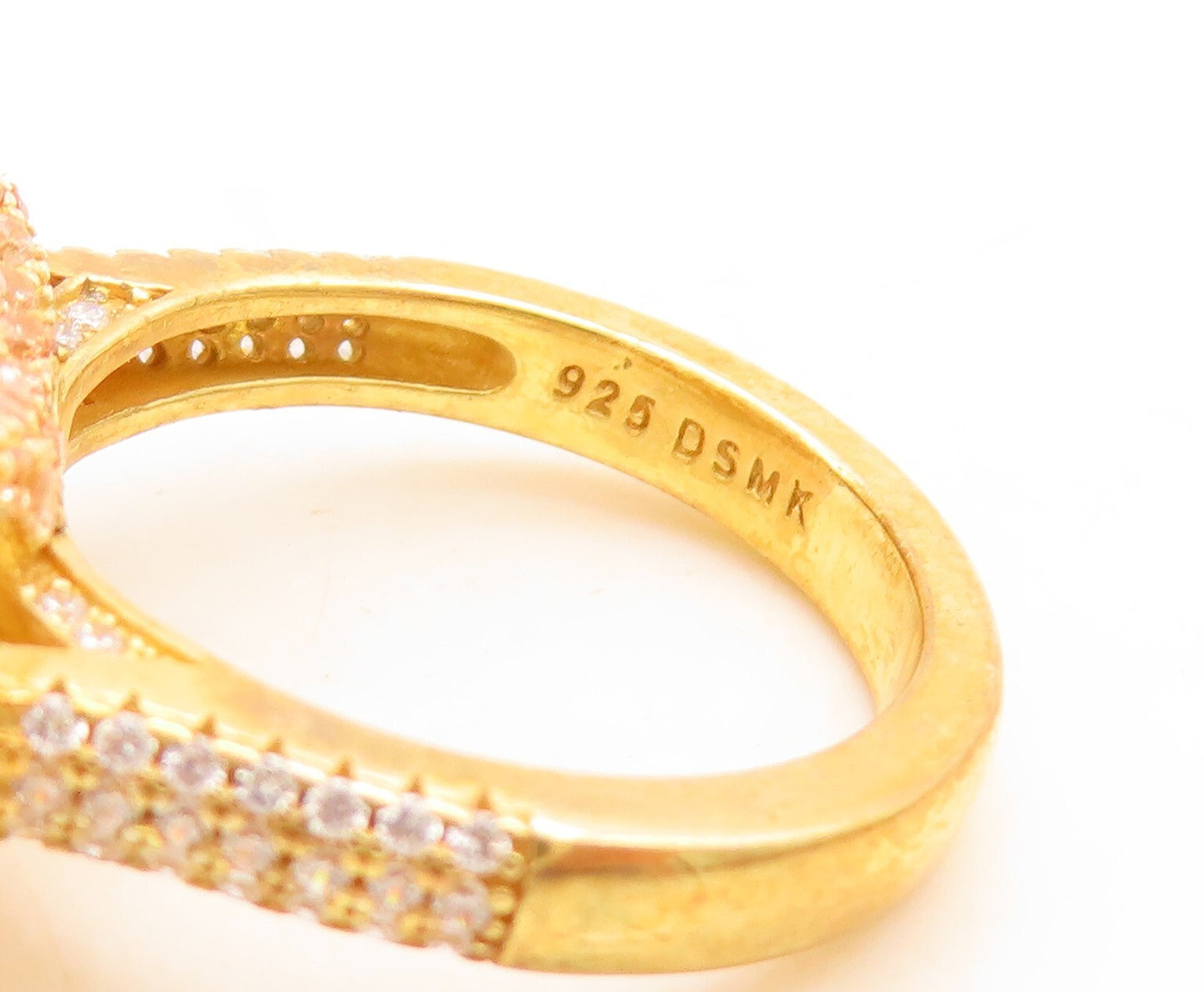 925 Sterling Silver Vintage Ring Gold Plated Designer 2 Tone CZ  Sz 7  RG30101