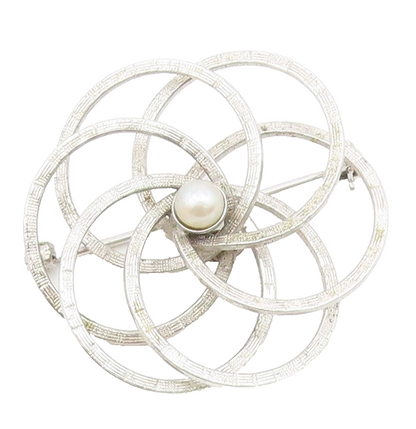 SKL 925 Sterling Silver  Vintage Freshwater Pearl Floral Brooch Pin  BP8348