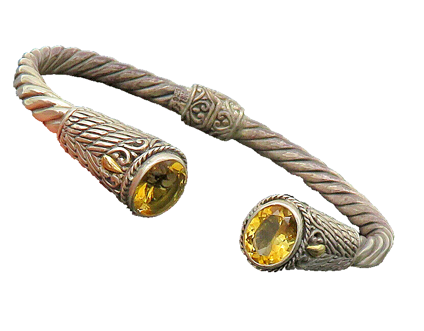 925 Sterling Silver & 18K GOLD  Vintage Citrine Twist Cuff Bracelet  BT8676