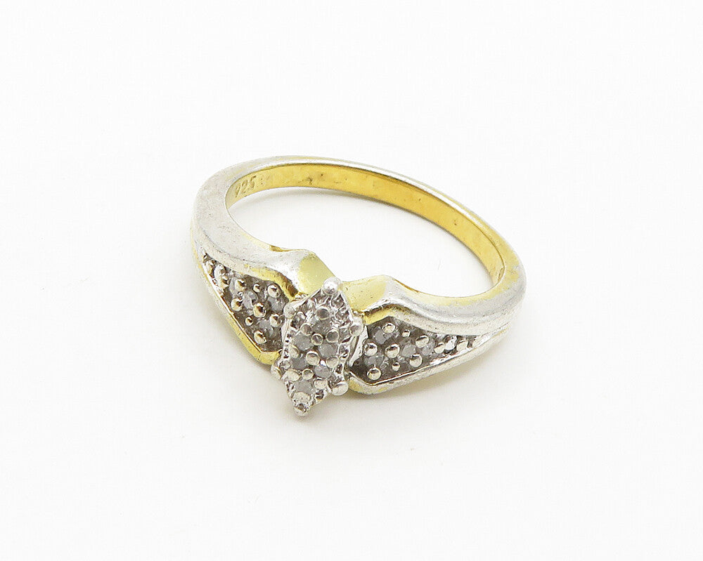 925 Sterling Silver  Vintage Genuine Diamonds Shiny Band Ring Sz 7  RG19754