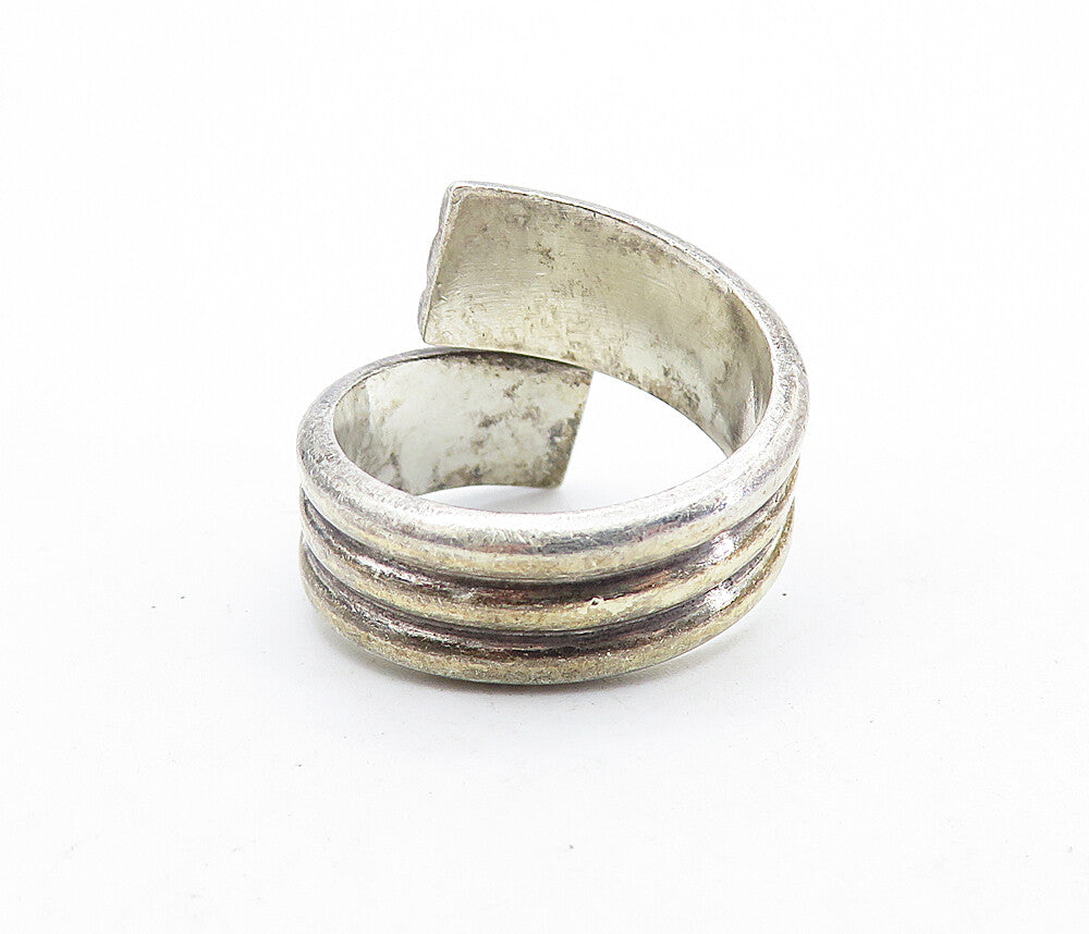 925 Sterling Silver  Vintage Dark Tone Ribbed Bypass Band Ring Sz 8  RG6814
