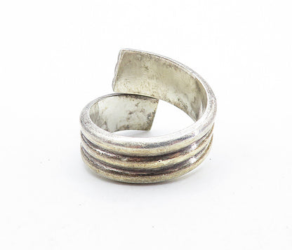 925 Sterling Silver  Vintage Dark Tone Ribbed Bypass Band Ring Sz 8  RG6814