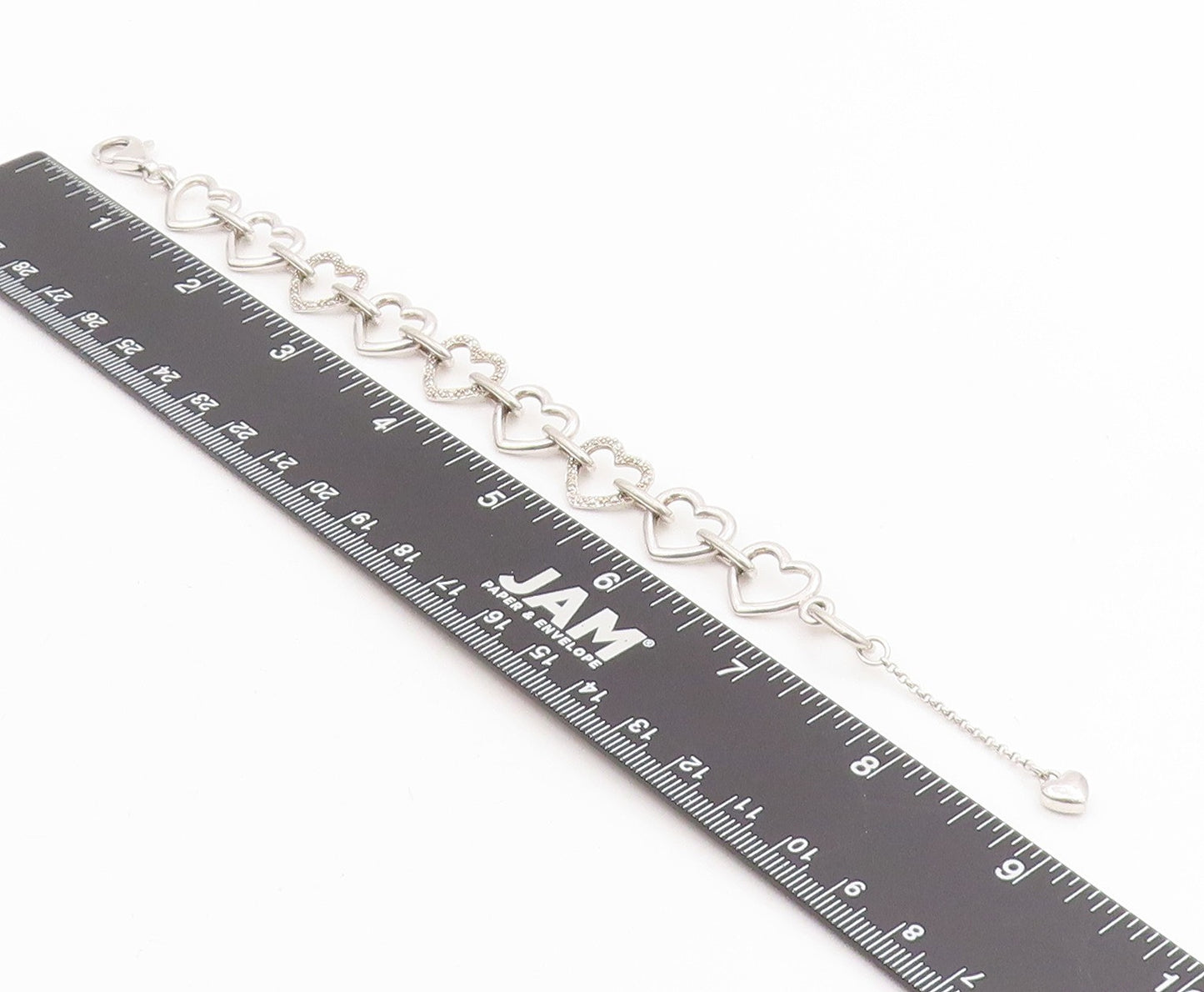 925 Sterling Silver Vintage Bracelet Real Diamonds Love Heart Outline  BT11604