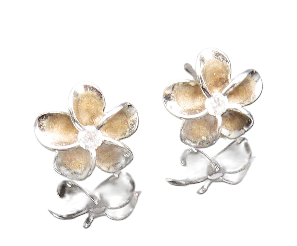 925 Sterling Silver Vintage Dainty Cubic Zirconia Flower Stud Earrings EG12275