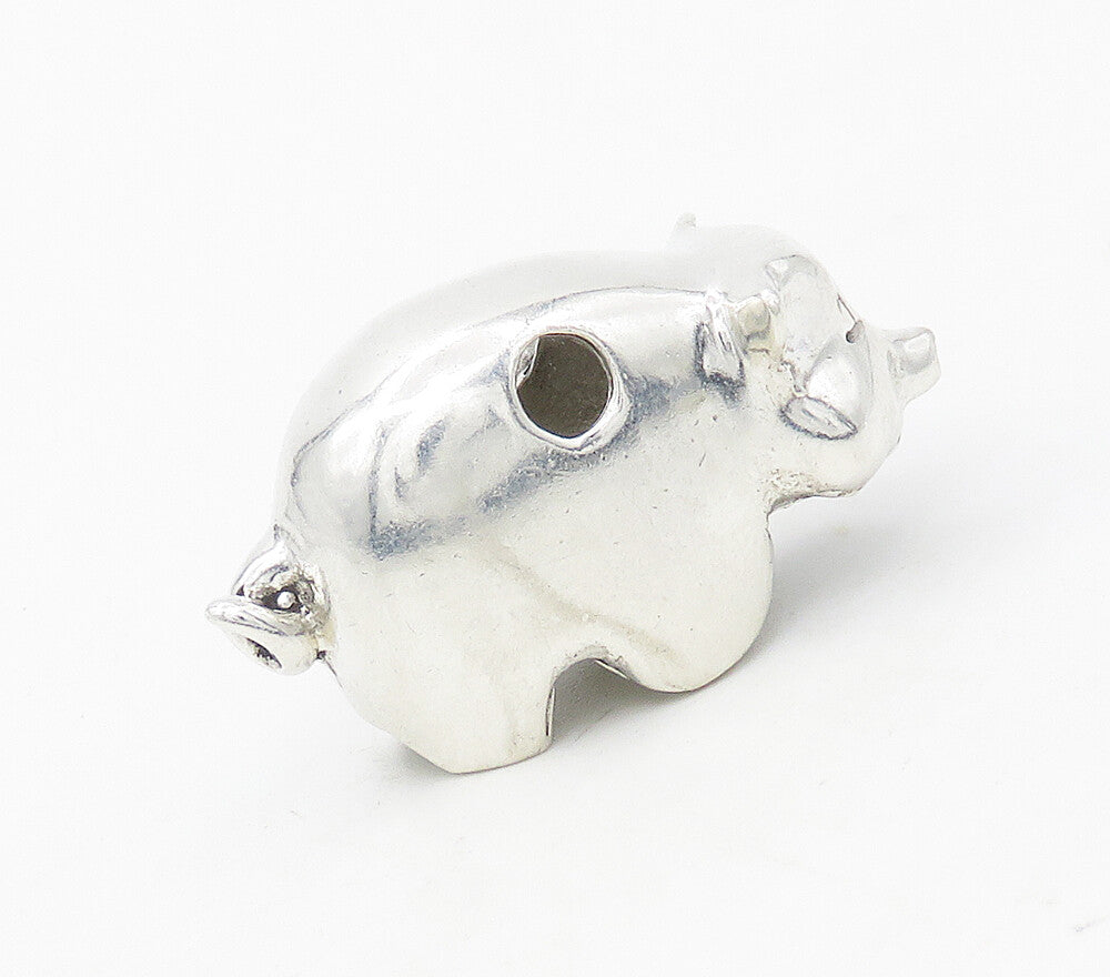 925 Sterling Silver  Vintage Shiny Polished Pig Motif Animal Pendant  PT13350