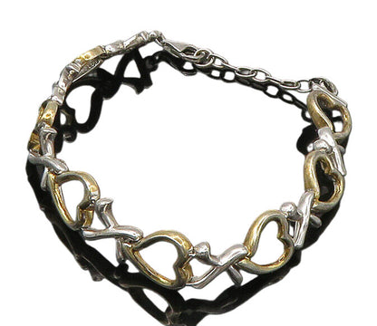 925 Sterling Silver  Vintage Two Tone Open Love Heart Chain Bracelet  BT8760