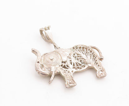 925 Sterling Silver Vintage Pendant Designer Filigree Work Elephant  PT23734