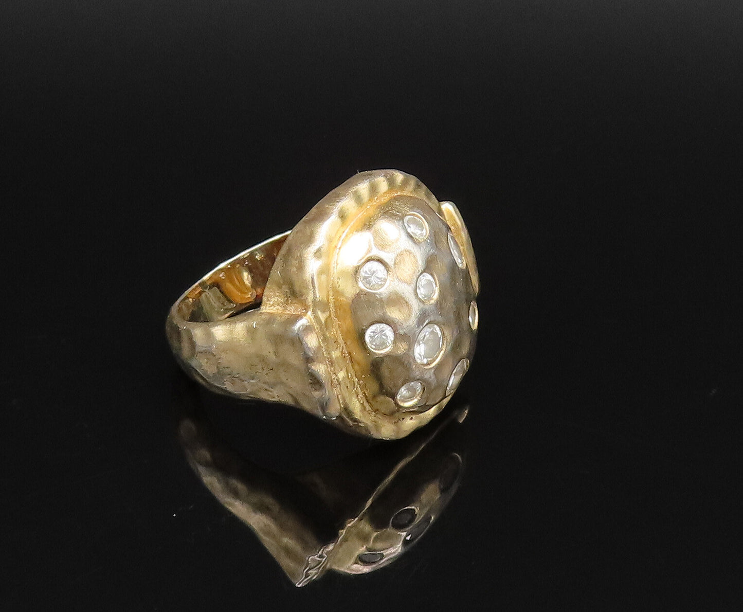 ROSS SIMON 925 Silver  Vintage Gold Plated Hammered Topaz Ring Sz 6  RG25714