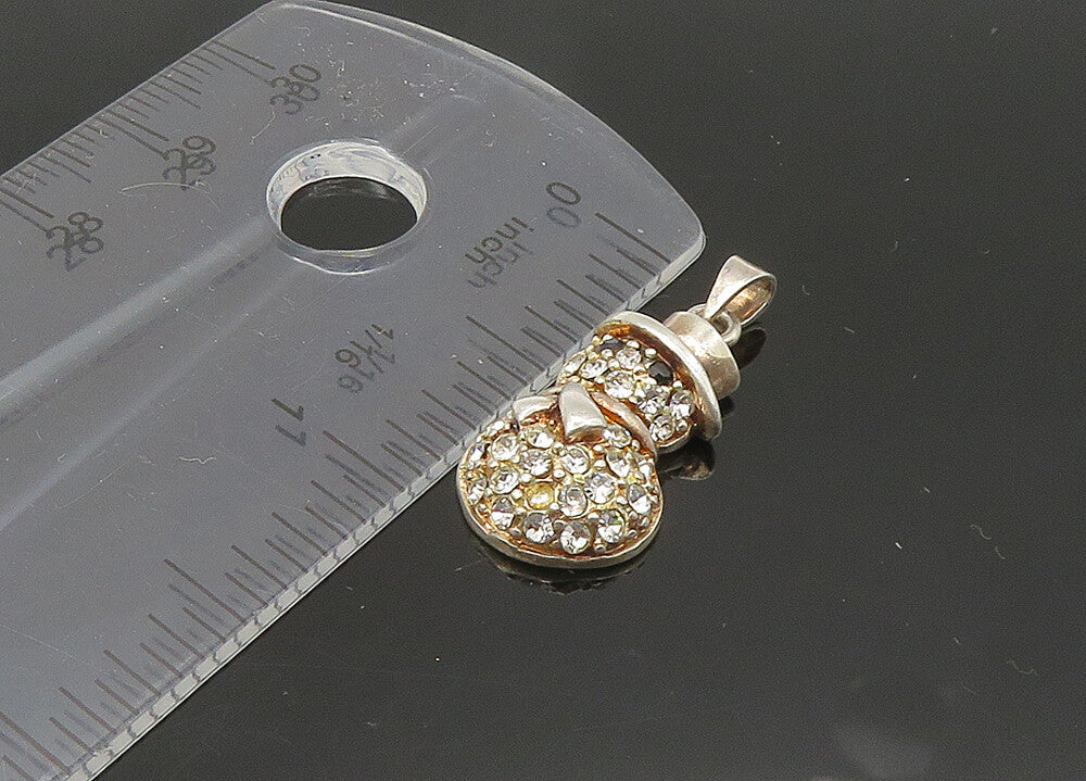925 Sterling Silver  Vintage Cubic Zirconia & Hematite Snowman Pendant PT17333