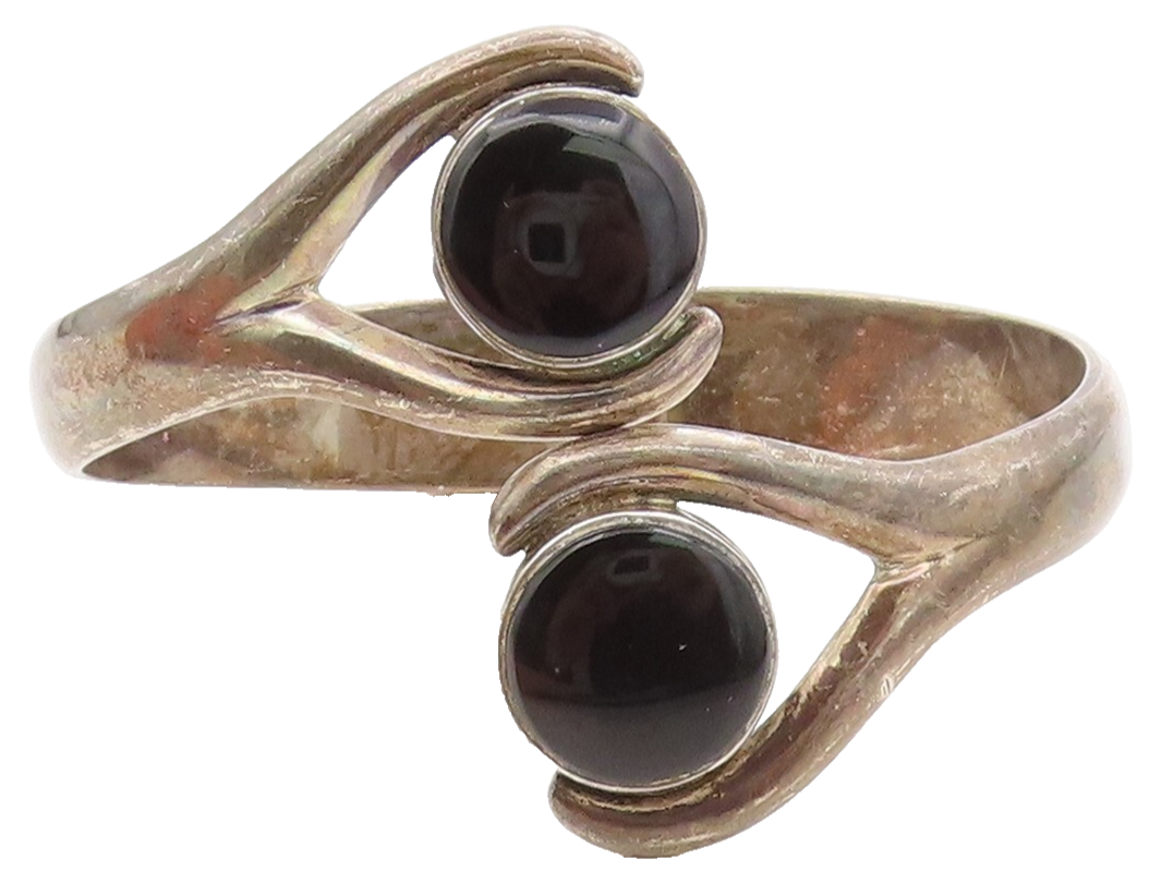 MEXICO 925 Sterling Silver  Vintage Black Onyx Bypass Bangle Bracelet  BT2822