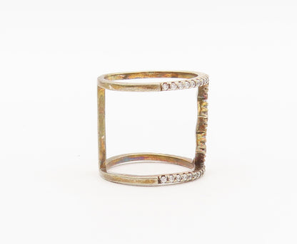 925 Sterling Silver Vintage Ring Gold Plated Bordered Topaz Sz 6.5  RG27991