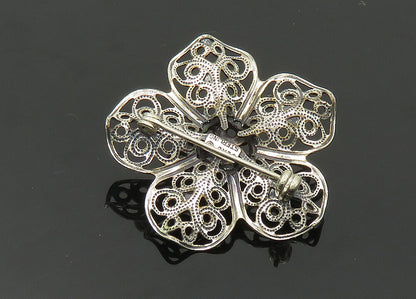BEAU 925 Sterling Silver  Vintage Dark Tone Swirl Flower Brooch Pin  BP7979
