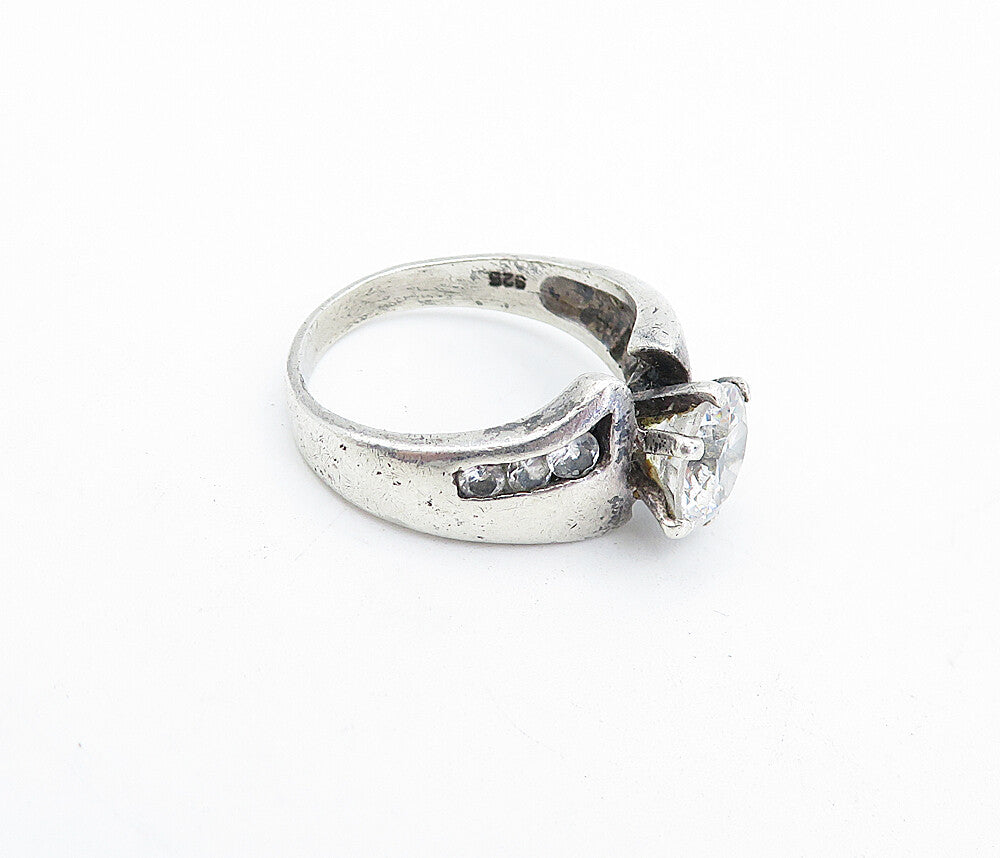 SETA 925 Silver  Vintage Cubic Zirconia Solitaire Accent Ring Sz 8.5  RG4725