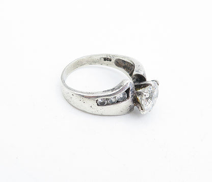 SETA 925 Silver  Vintage Cubic Zirconia Solitaire Accent Ring Sz 8.5  RG4725