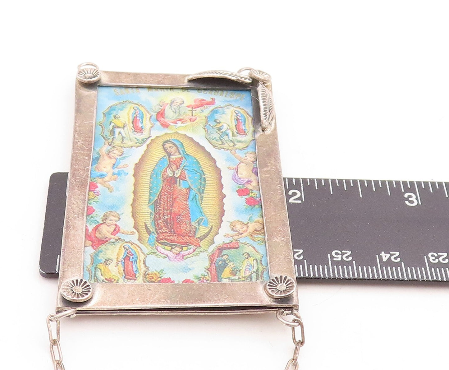 925 Sterling Silver Vintage Pendant Religious Jesus Photo Frame PT23758