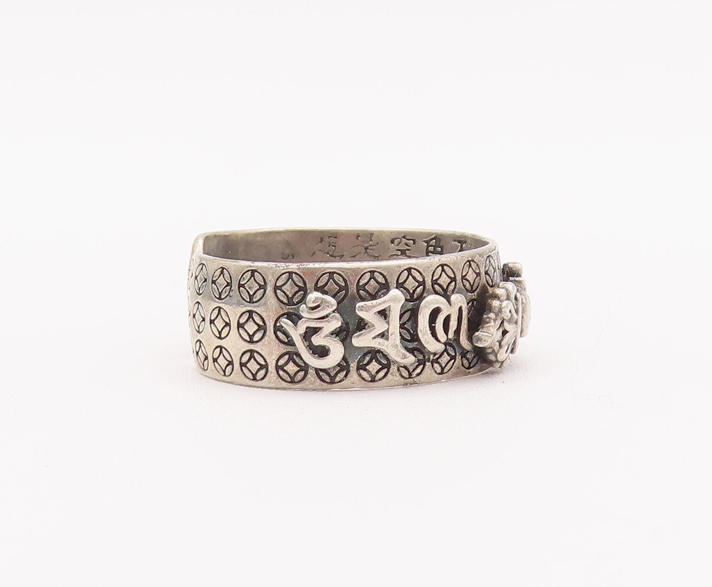 925 Sterling Silver Vintage Ring CHINESE Export Carved Adjustable Sz 12 RG28036