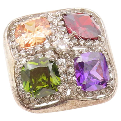 925 Sterling Silver Vintage Ring Multi Gemstone Statement Band  Sz 9  RG36455