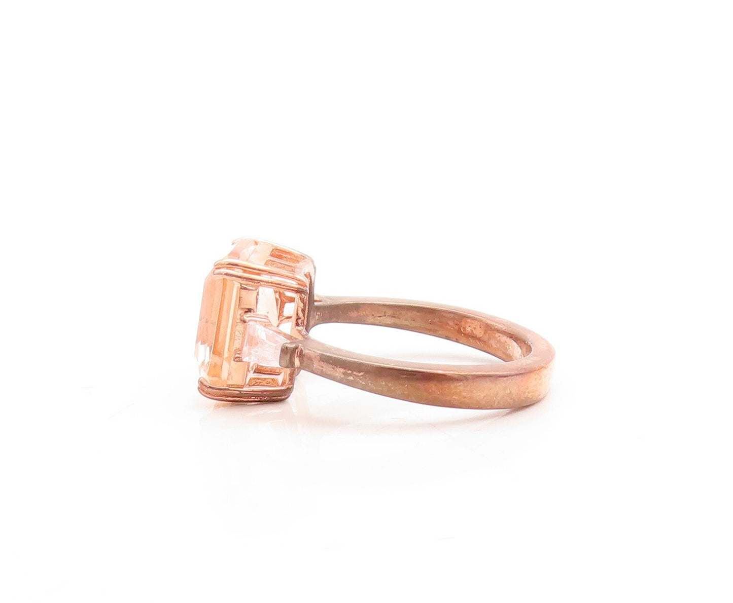 925 Sterling Silver Vintage Ring Rose Gold Plated Morganite & CZ  Sz 7  RG30103