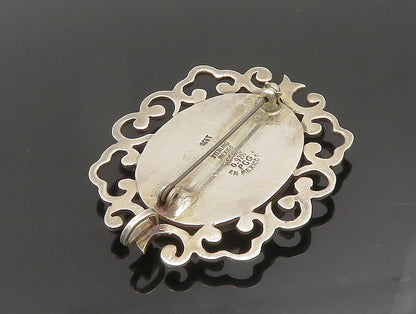 PGG MEXICO 925 Silver  Vintage Inlay Black Onyx & Abalone Brooch Pin  BP9530
