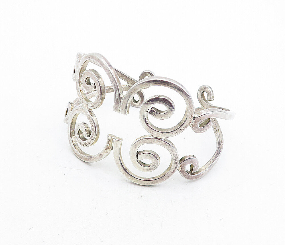 925 Sterling Silver  Vintage Shiny Open Spiral Design Cuff Bracelet  BT1907