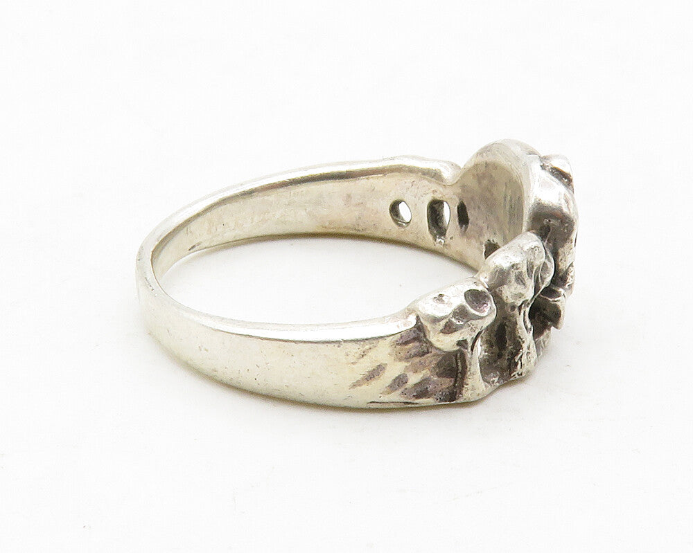 925 Sterling Silver  Vintage Dark Tone Elephants Motif Band Ring Sz 9  RG13799