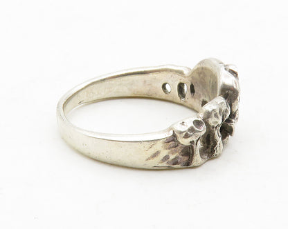 925 Sterling Silver  Vintage Dark Tone Elephants Motif Band Ring Sz 9  RG13799