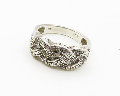 925 Sterling Silver  Vintage Genuine Diamonds Weaved Band Ring Sz 7  RG17976