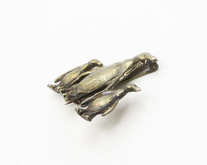 925 Sterling Silver  Vintage Antique Penguin Family Oxidized Brooch Pin BP7371