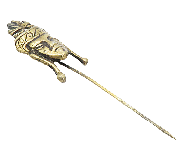 925 Sterling Silver  Vintage Shiny Sculpted Face Hat Pin  TR1454
