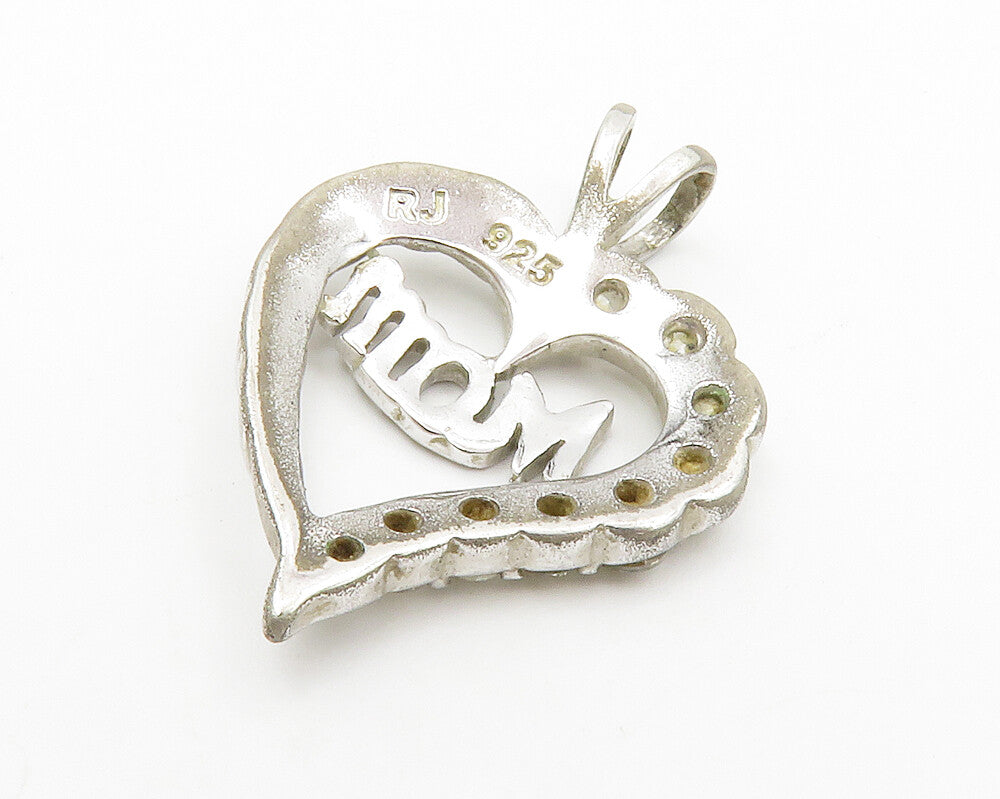 925 Sterling Silver  Vintage Topaz Mom Love Open Heart Drop Pendant  PT10620