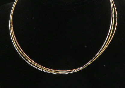 925 Sterling Silver Shiny Three Tone Multi Strand Collar Necklace NE3205