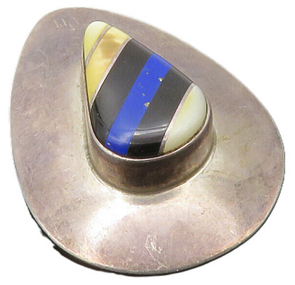 ZUNI 925 Silver  Vintage Lapis Lazuli Onyx &Mother Of Pearl Pendant  PT10208