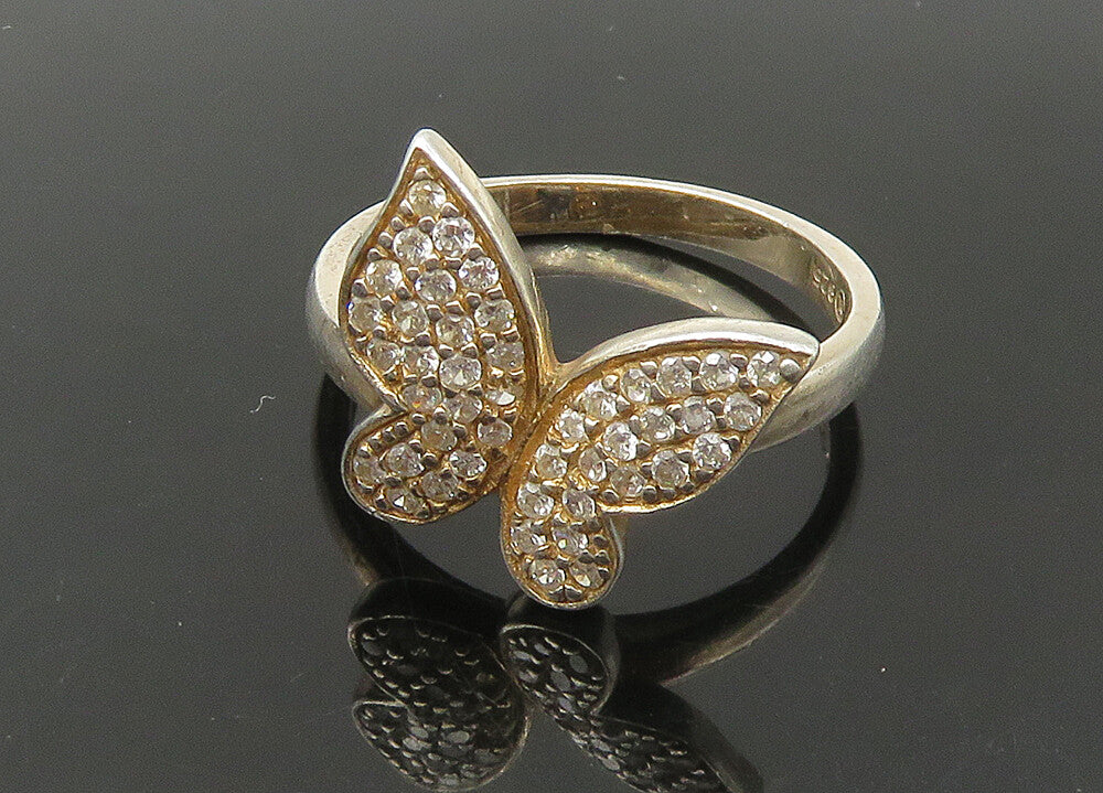 925 Sterling Silver  Vintage Shiny Topaz Butterfly Band Ring Sz 8  RG22519