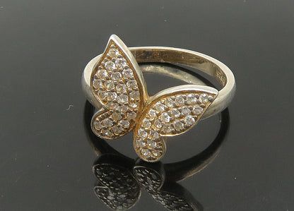 925 Sterling Silver  Vintage Shiny Topaz Butterfly Band Ring Sz 8  RG22519