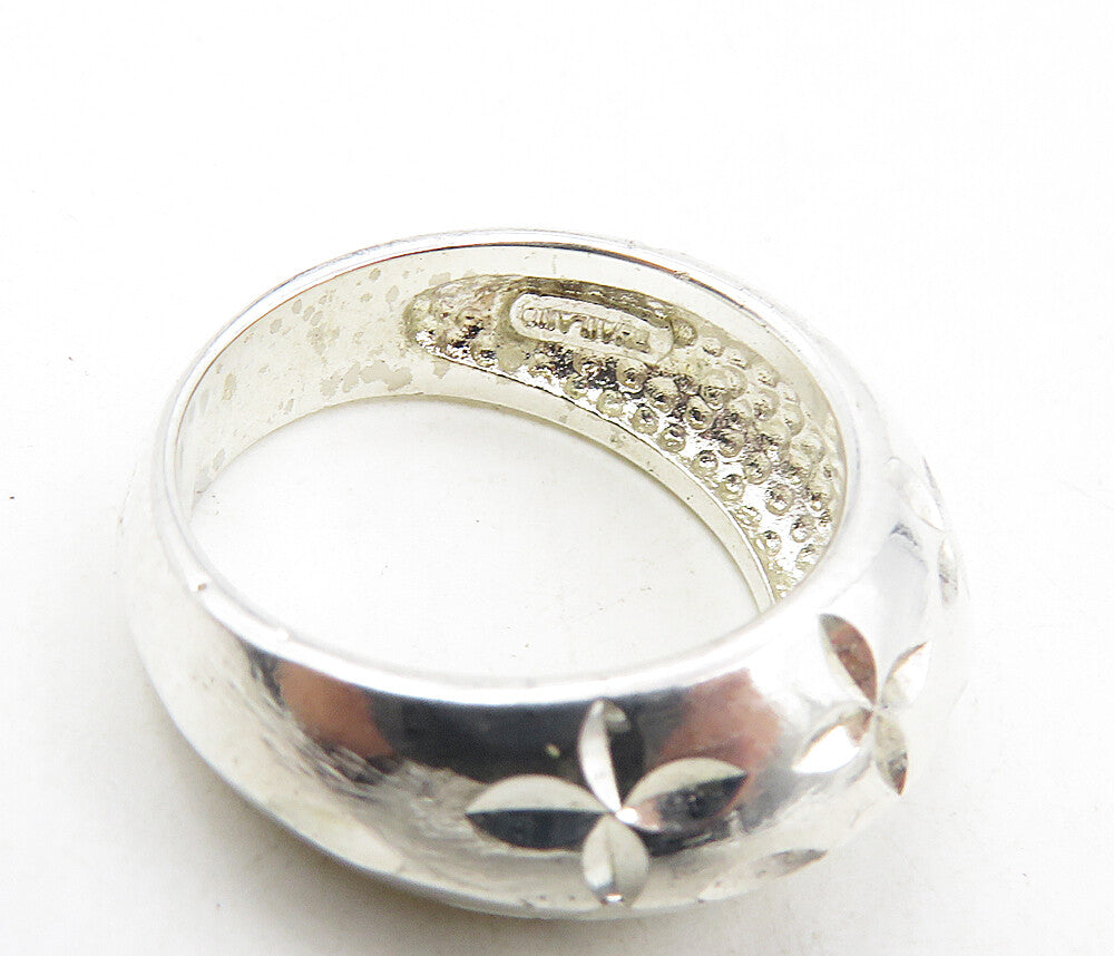 925 Sterling Silver Shiny Diamond Cut Floral Pattern Band Ring Sz 6  RG9200