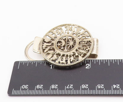 925 Sterling Silver Vintage Money Clip Celestial Zodiac Calendar Pin   TR4066