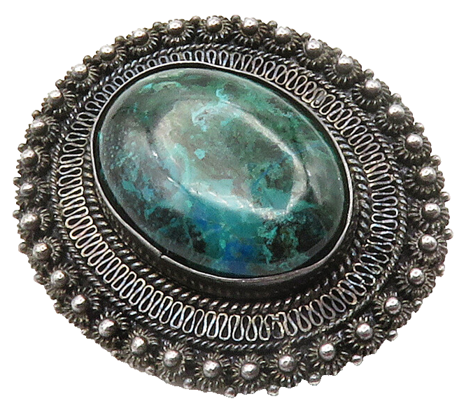 ISRAEL 925 Sterling Silver Vintage Eilat Stone Floral Trim Brooch Pin BP6065