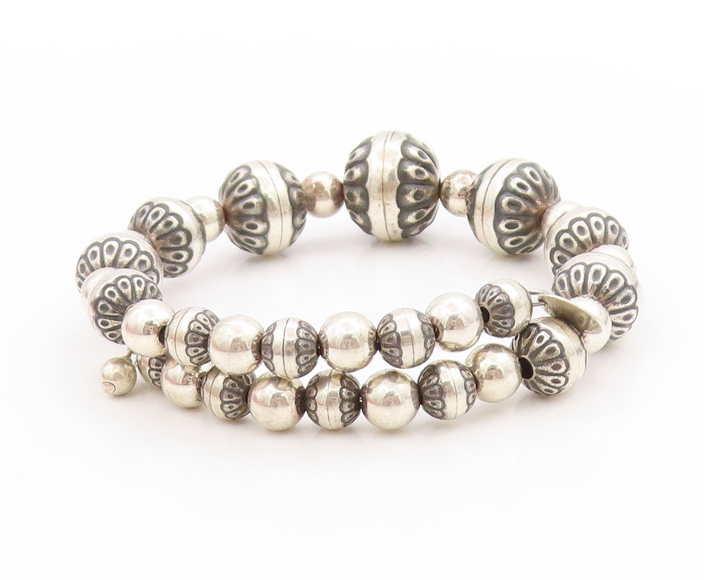 925 Sterling Silver Vintage Bracelet CAROLYN POLLACK Floral Coil Wrap  BT11368