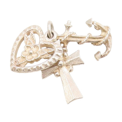 925 Sterling Silver Vintage Pendant Faith Hope Charity Nautical Charm  PT25376
