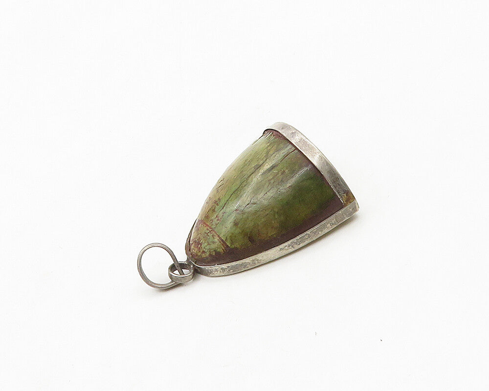 925 Sterling Silver  Vintage Green Stone Bell Shaped Hollow Pendant  PT14374