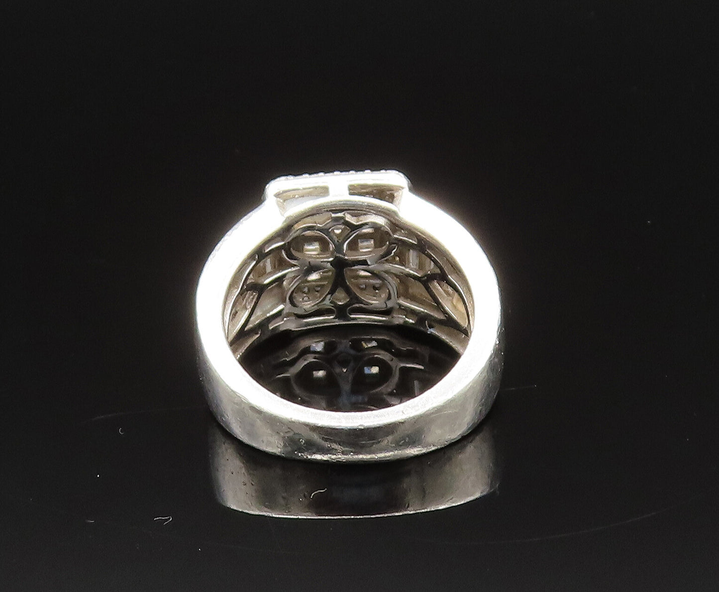 925 Silver  Vintage Emerald Frame Cubic Zirconia Band Ring Sz 8  RG25582