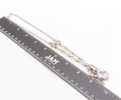 925 Sterling Silver Pink Cubic Zirconia Clover Charmed Chain Necklace NE1136