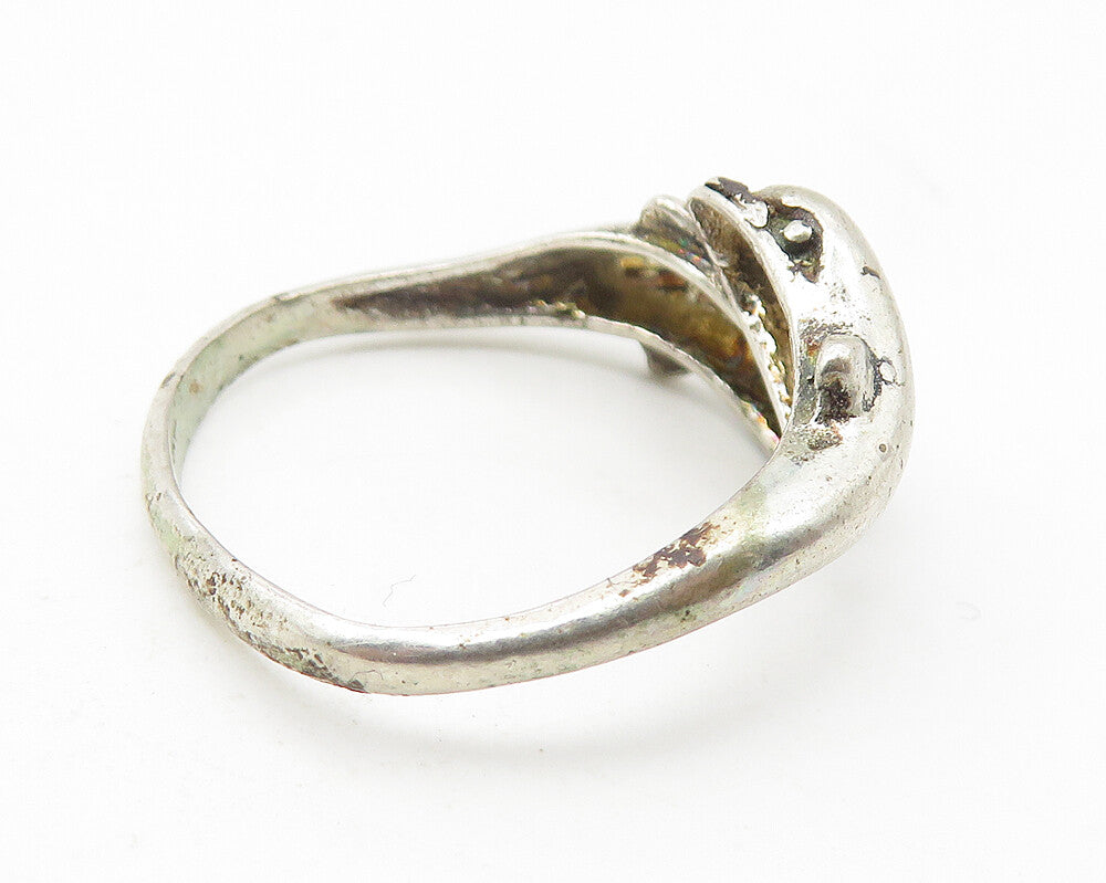 925 Sterling Silver  Vintage Dark Tone Dolphin Bypass Band Ring Sz 8  RG11797