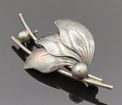 NE FROM DENMARK 925 Silver  Vintage Minimalist Leaf Stem Brooch Pin  BP10184
