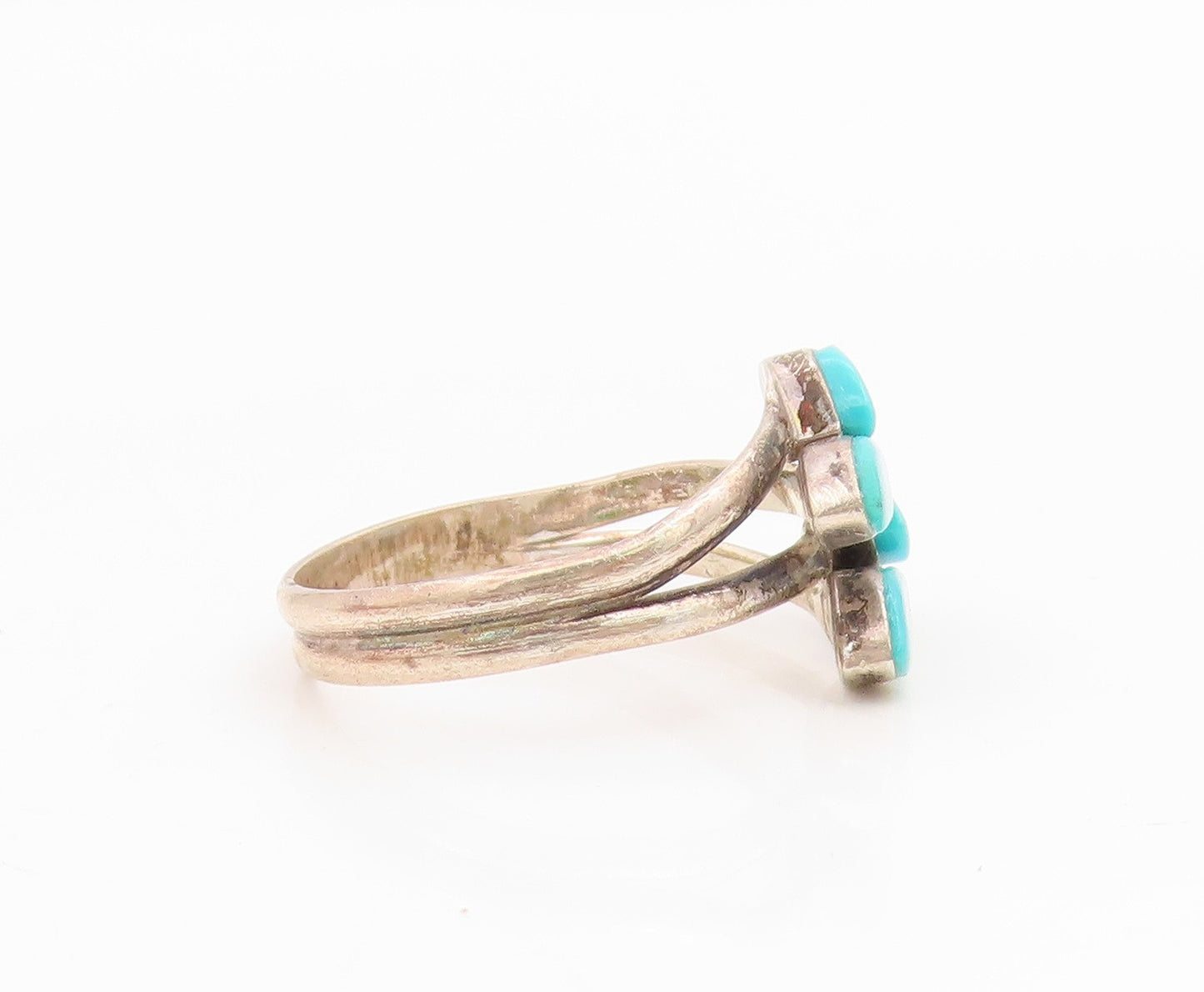 925 Sterling Silver Vintage Ring Marquise Shape Turquoise Bypass  Sz 6  RG34873
