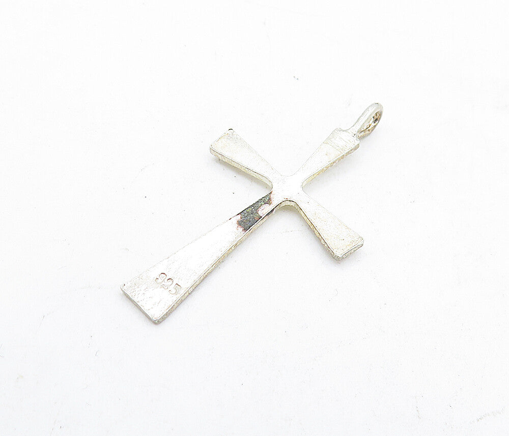 925 Sterling Silver  Vintage Petite Etched Religious Cross Drop Pendant PT3929