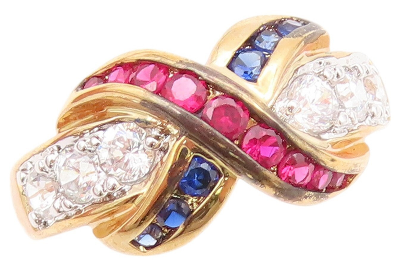 925 Sterling Silver Vintage Ring Gold Plated 3 Tone CZ Carved 'X'  Sz 8  RG31800