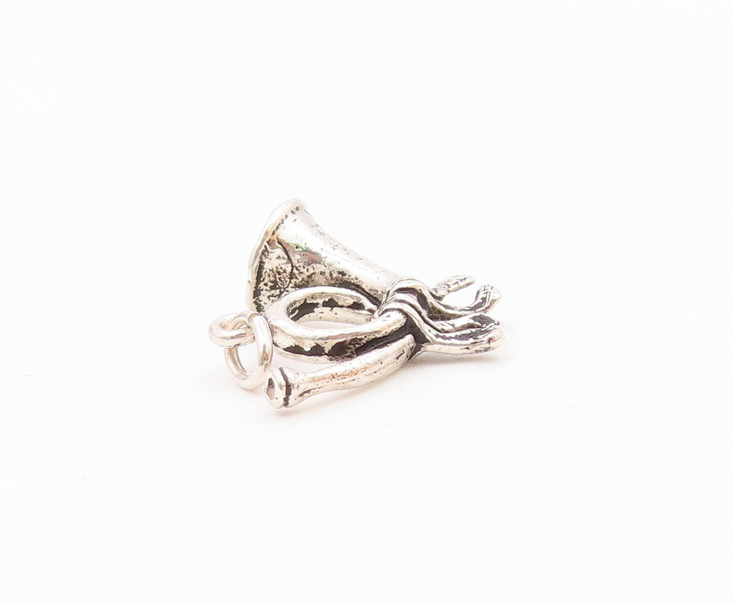 925 Sterling Silver  Vintage Shiny French Horn Petite Pendant  PT18944
