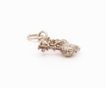 925 Sterling Silver  Vintage Shiny Petite Bag Pipe Instrument Pendant  PT16524