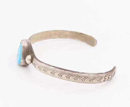 925 Sterling Silver Vintage Bracelet NAVAJO Turquoise Etched Cuff  BT11838
